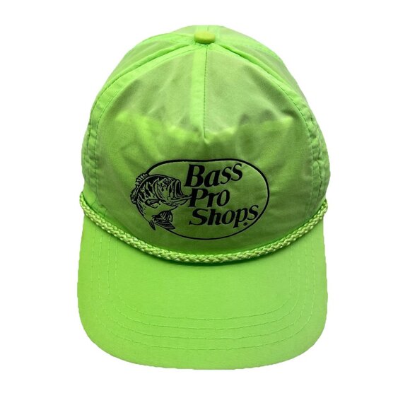 Bass Pro Shops Vintage 80's Trucker Rope Strapback Hat Cap Dad Neon Green Retro - Picture 2 of 10